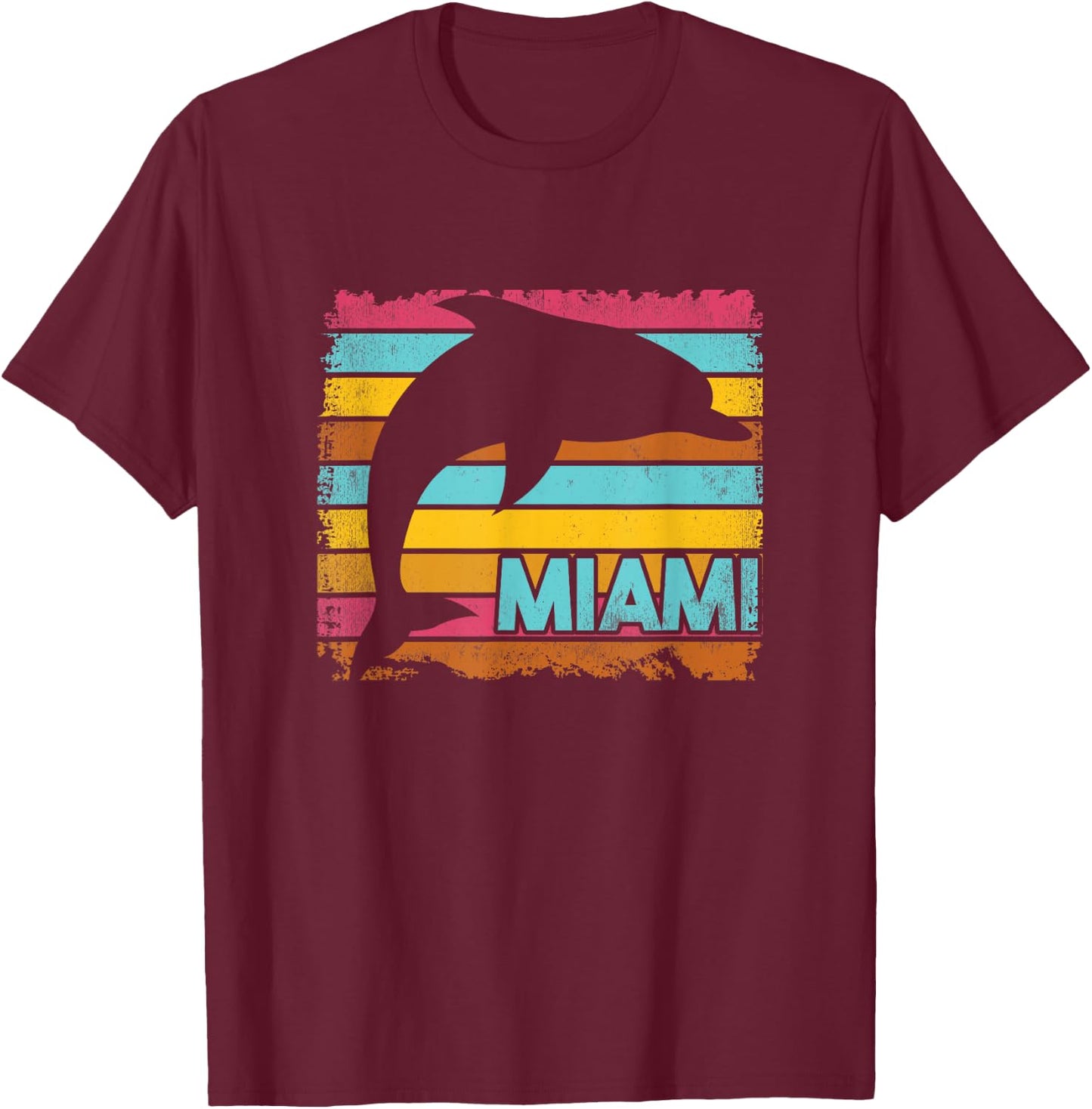 Miami Resident Vintage Dolphin Silhouette Souvenir Gift T-Shirt - T-Shirt | Maroon