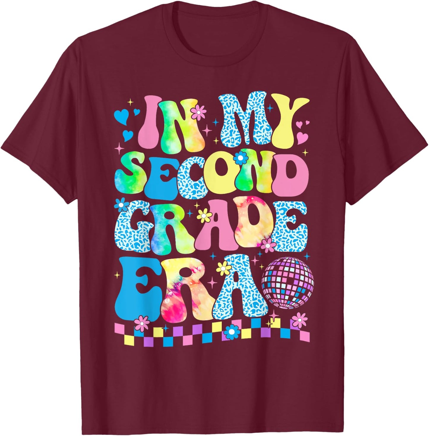In My Second Grade Era Groovy Back To School Teachers Kids T-Shirt - T-Shirt | Maroon