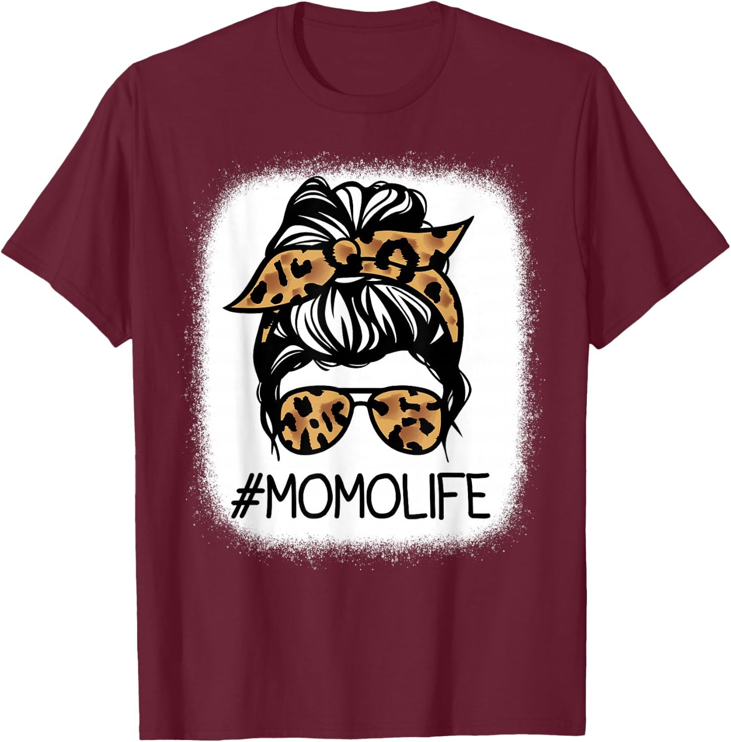 MOMO Leopard Messy Bun Mother's Day for Grandmothers T-Shirt - T-Shirt | Maroon