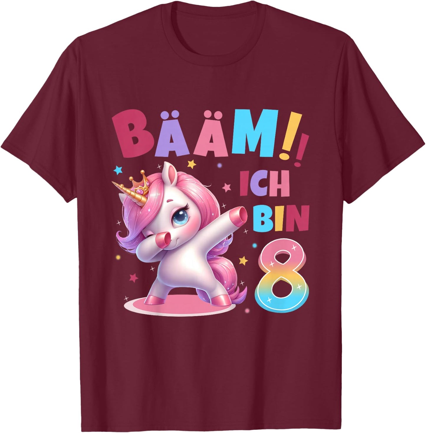 Children's 8th Birthday Girl 8 Years Unicorn Party Outfit Unicorn , black T-Shirt - T-Shirt | Maroon