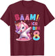 Children's 8th Birthday Girl 8 Years Unicorn Party Outfit Unicorn , black T-Shirt - T-Shirt | Maroon