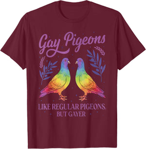 Funny Retro Gay Pigeons LGBT Pride Month Humor Sarcastic T-Shirt - T-Shirt | Maroon