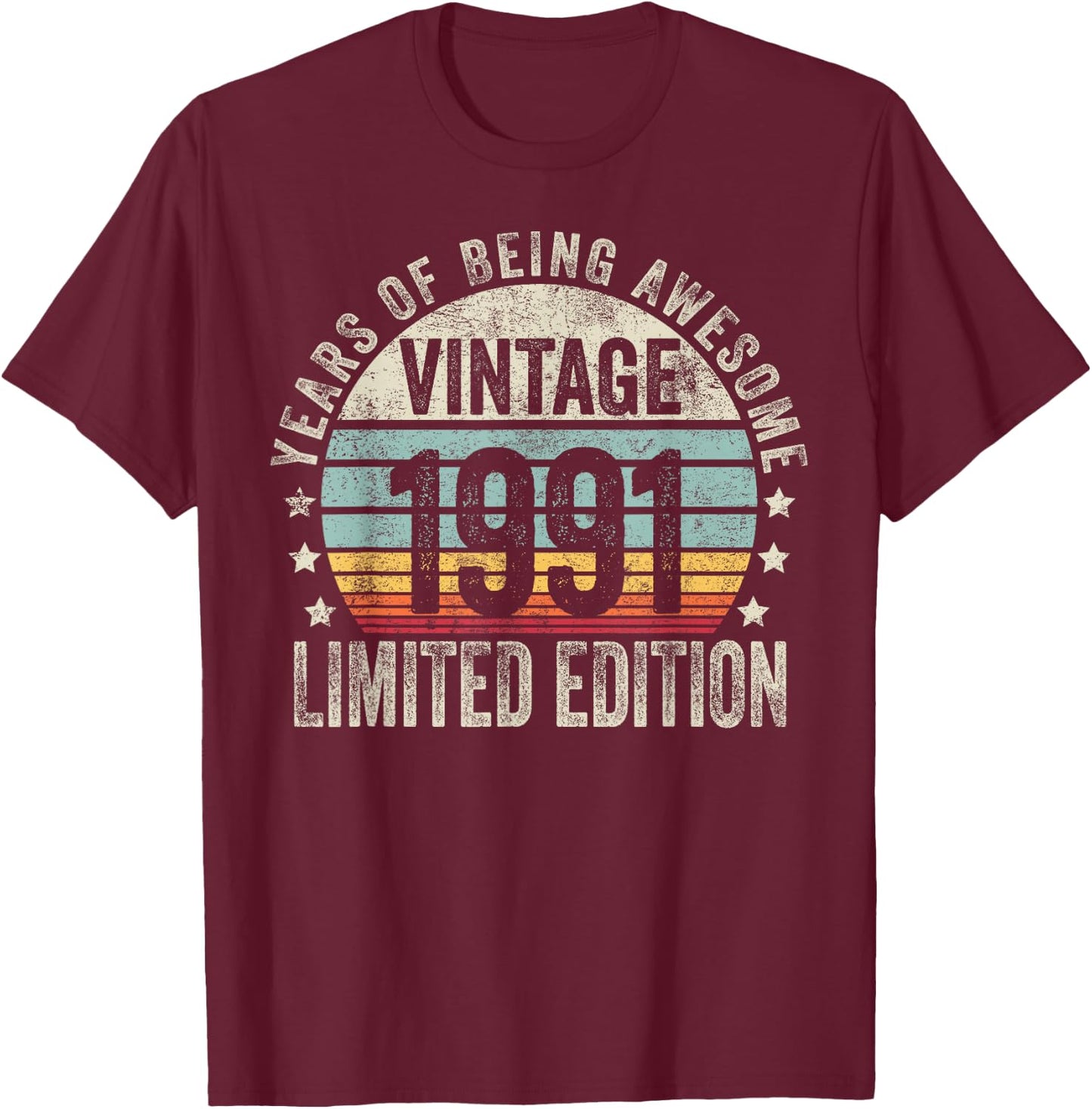 Vintage 1991 T Shirts Retro Funny 1991 Birthday T-Shirt - T-Shirt | Maroon