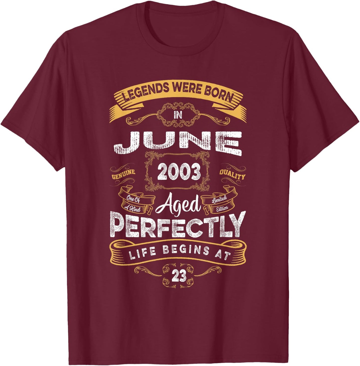Retro 23rd Birthday Legends were Born in June 2003 T-Shirt - T-Shirt | Maroon
