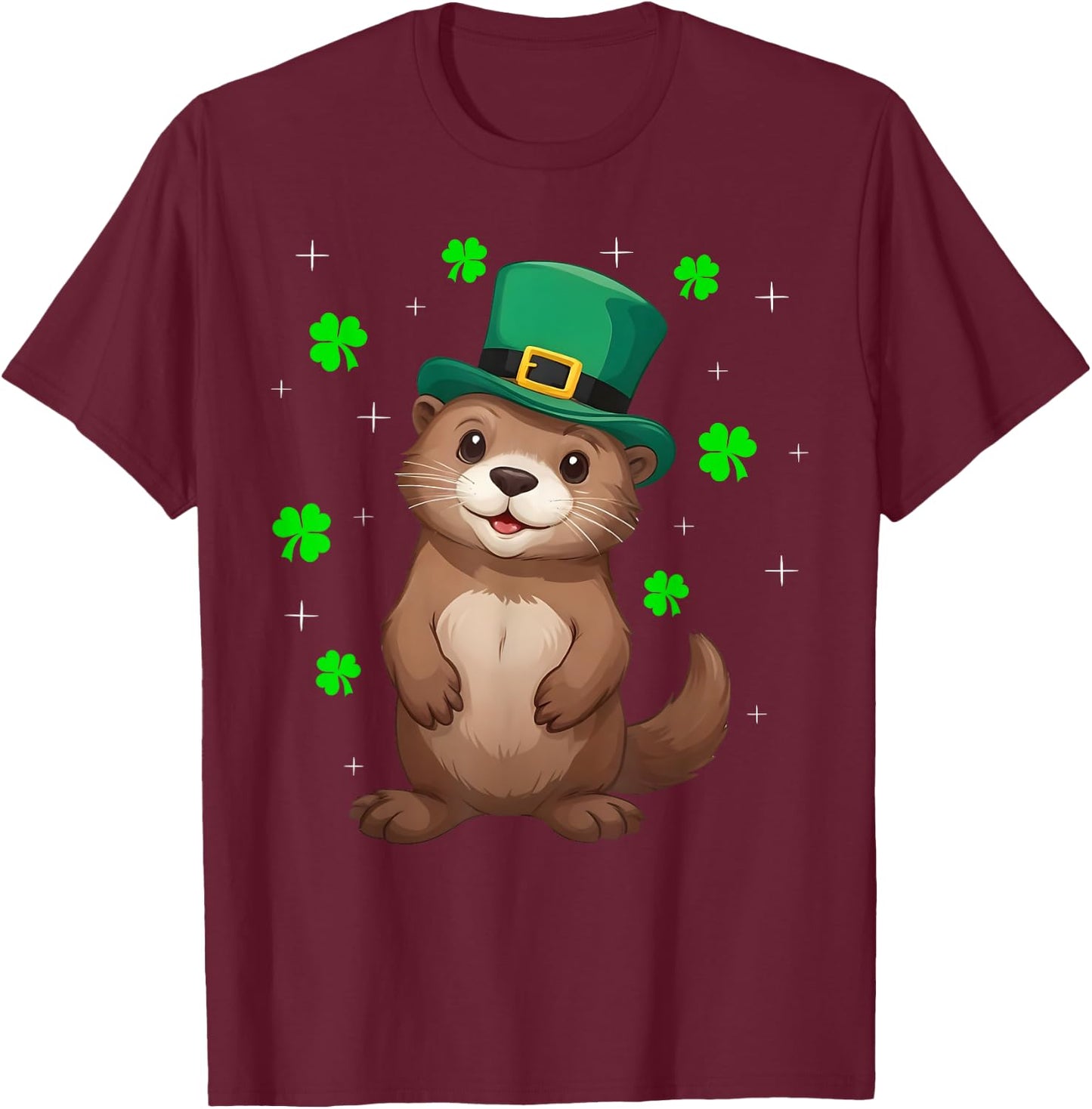 Irish Shamrock Leprechaun Hat Otter St Patrick's Day T-Shirt - T-Shirt | Maroon