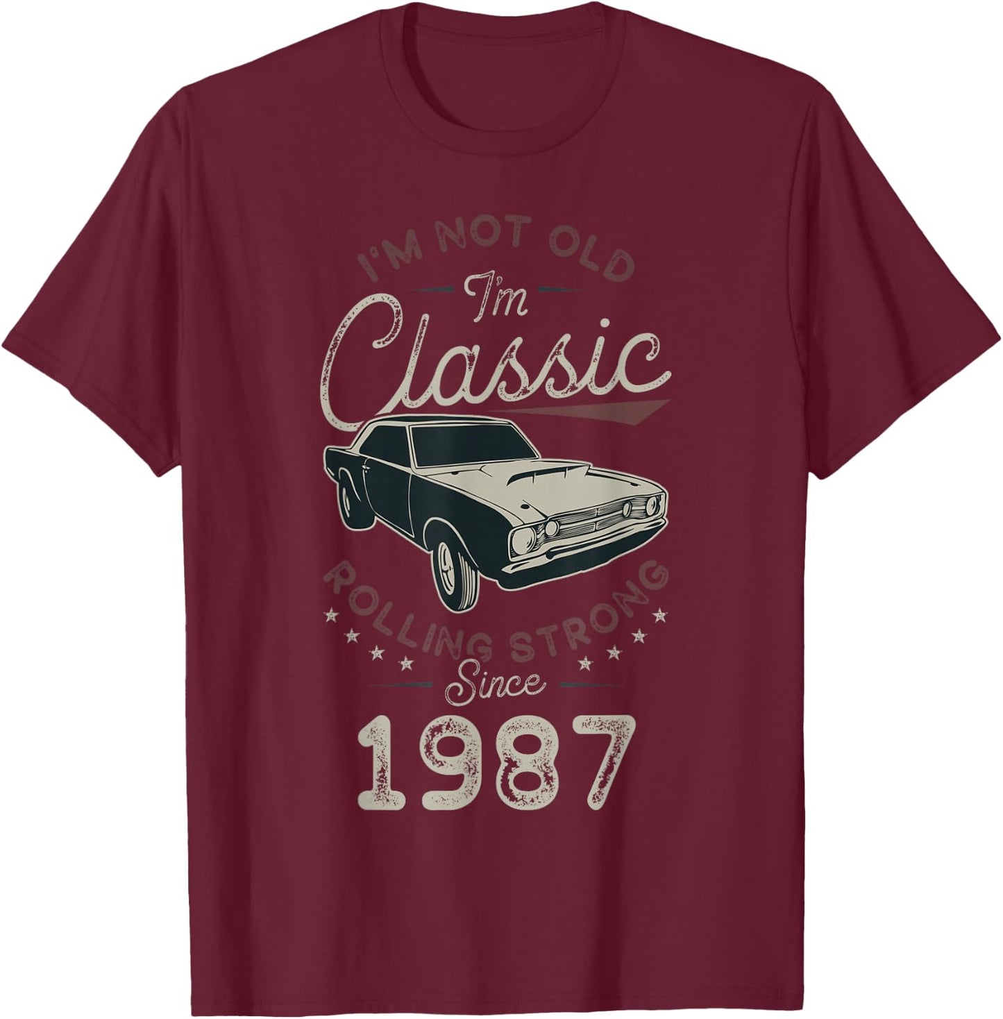 Anniversaire 39 ans Né en 1987 Voiture classique T-Shirt - T-Shirt | Maroon