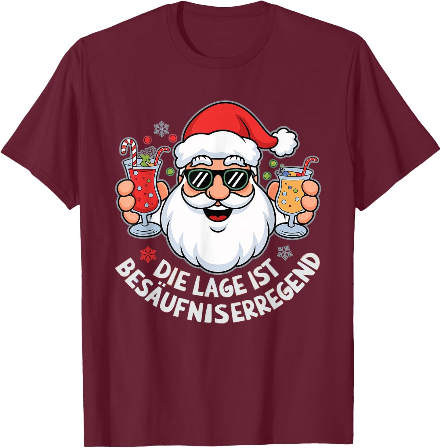 with German Text "Die Lage Ist Besäufniserregend Christmas", black T-Shirt - T-Shirt | Maroon