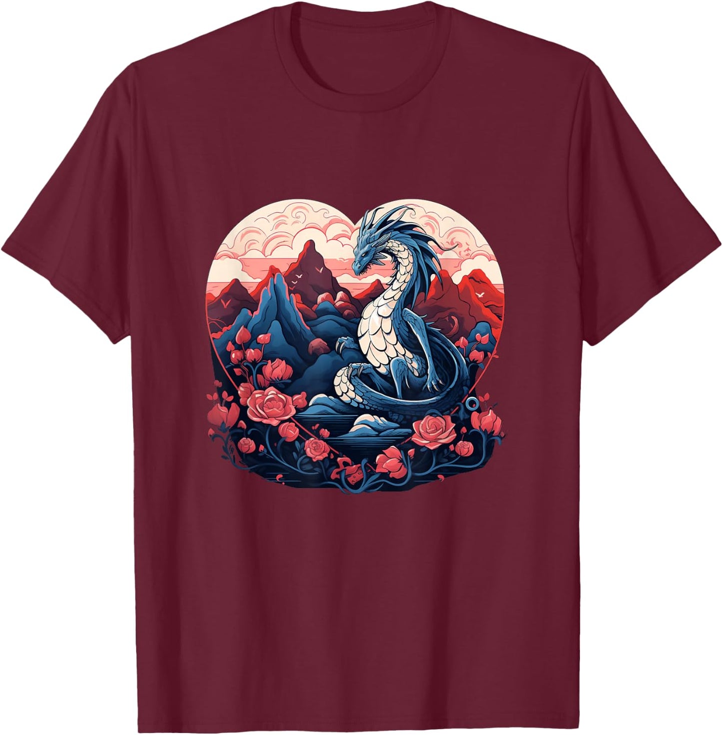 Funny Flowers Dragon for Romantic Roses Lovers and Couples T-Shirt - T-Shirt | Maroon