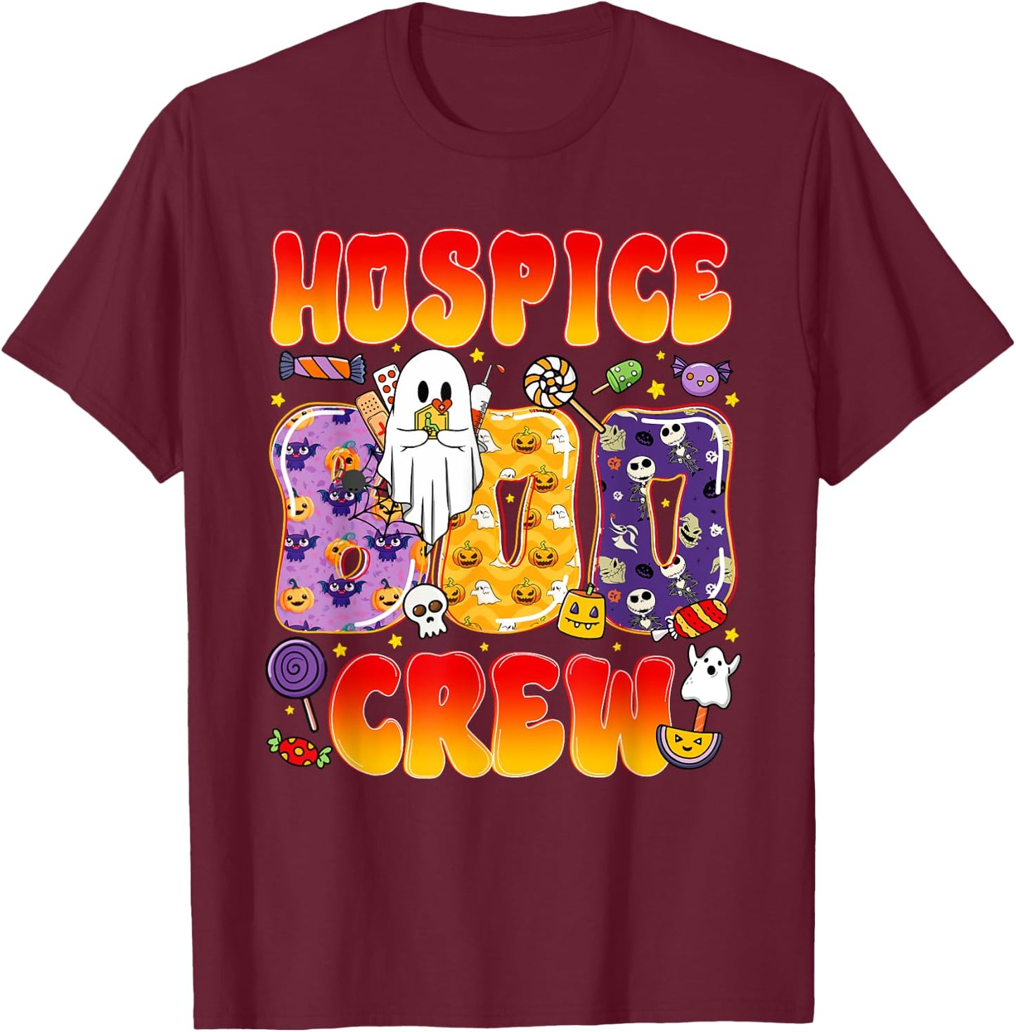 Hospice Boo Crew Hospice Nurse Funny Halloween T-Shirt - T-Shirt | Maroon