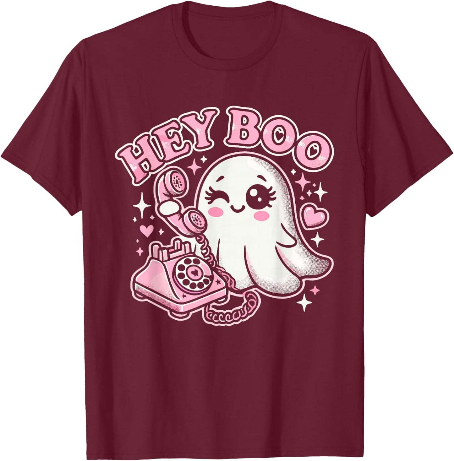 Groovy Hey Boo Cute Ghost Funny Halloween Girls Women Kids T-Shirt - T-Shirt | Maroon