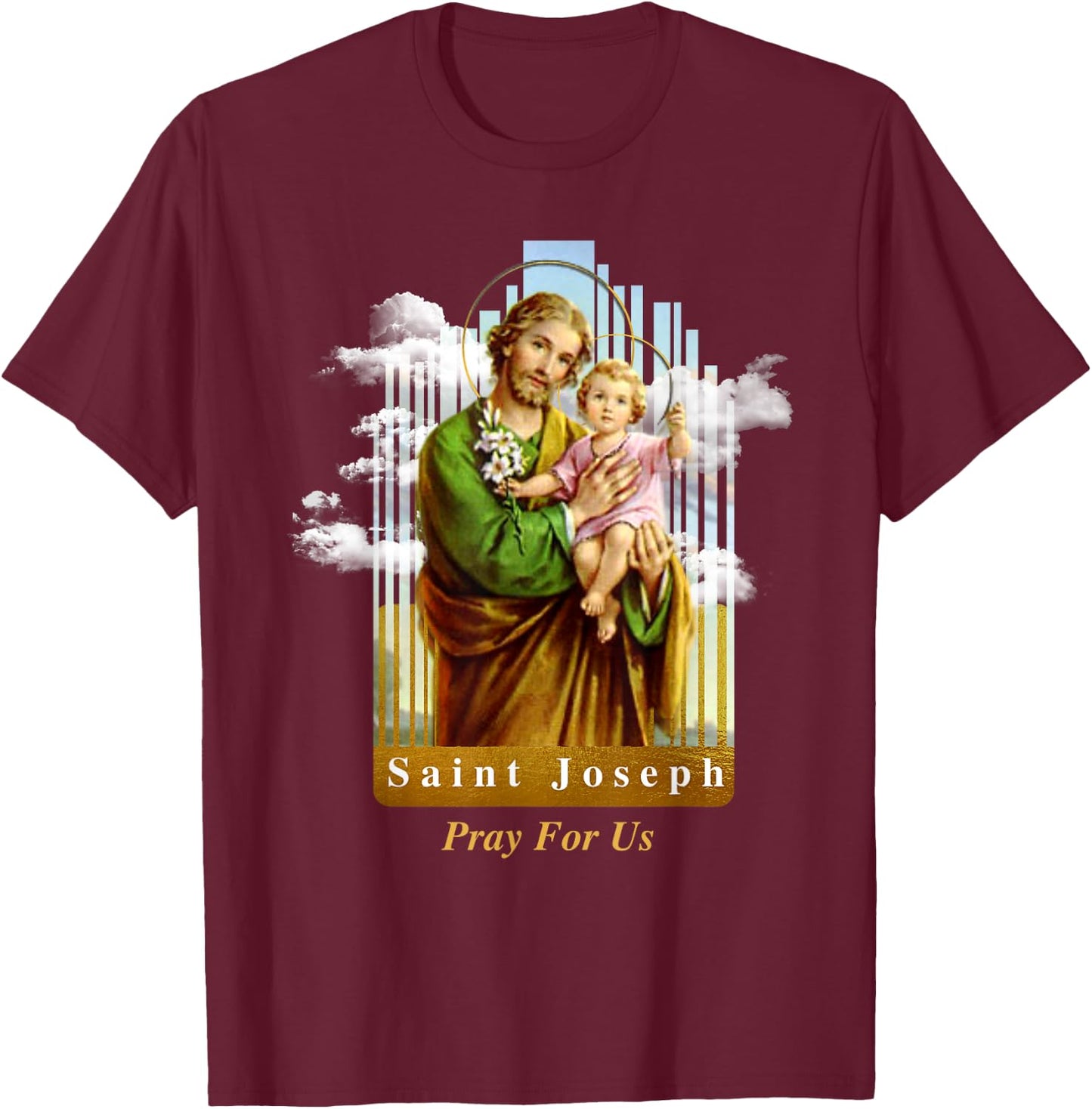 Saint Joseph Catholic Church St. Joseph With Infant Jesus T-Shirt - T-Shirt | Maroon