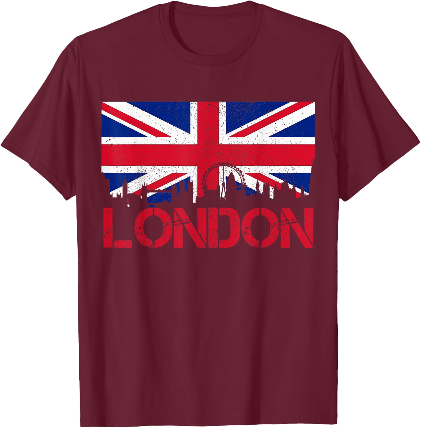 London Skyline UK England Union Jack T-Shirt - T-Shirt | Maroon