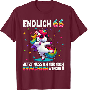 66 Geburtstag Geschenke Frau Mann Party Outfit Einhorn T-Shirt - T-Shirt | Maroon