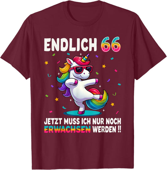 66 Geburtstag Geschenke Frau Mann Party Outfit Einhorn T-Shirt - T-Shirt | Maroon
