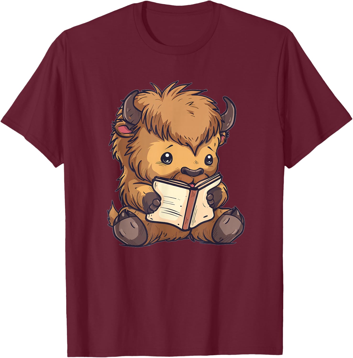 Cute Bison With Book I Kids Bison T-Shirt - T-Shirt | Maroon