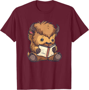 Cute Bison With Book I Kids Bison T-Shirt - T-Shirt | Maroon
