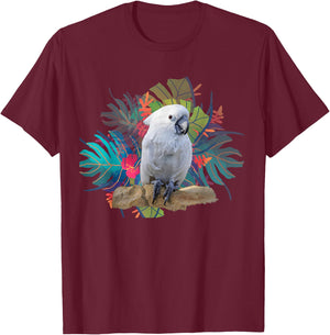 Flowers and Umbrella Cockatoo T-Shirt - T-Shirt | Maroon