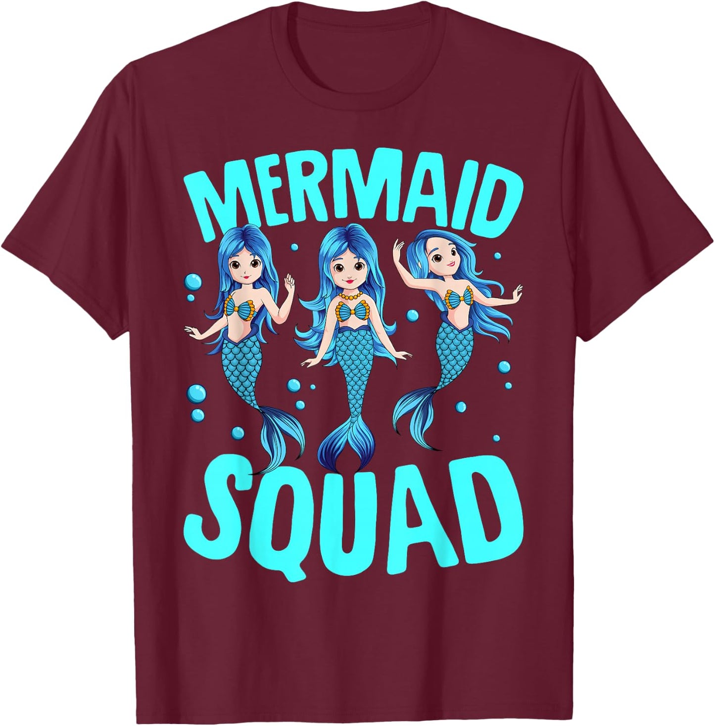 Mermaid Squad Birthday Matching Women Kids T-Shirt - T-Shirt | Maroon