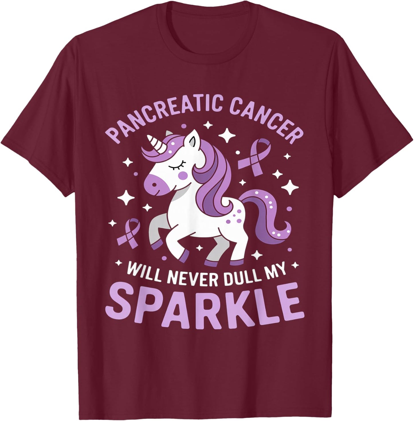 Pancreatic Cancer Will Never Dull My Sparkle Unicorn Ribbon T-Shirt - T-Shirt | Maroon