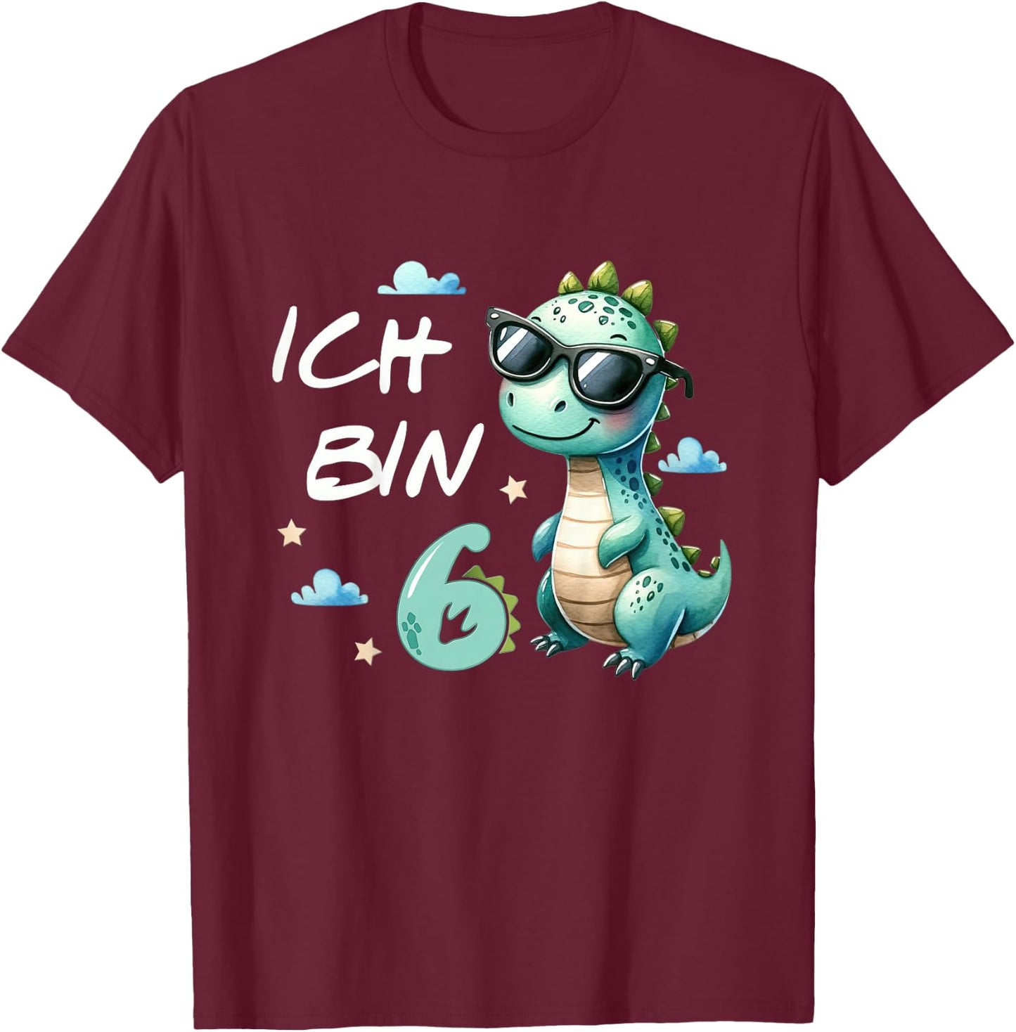 Children's 6th Birthday Boy Girl Gifts 6 Years Old Cool Dino , black T-Shirt - T-Shirt | Maroon