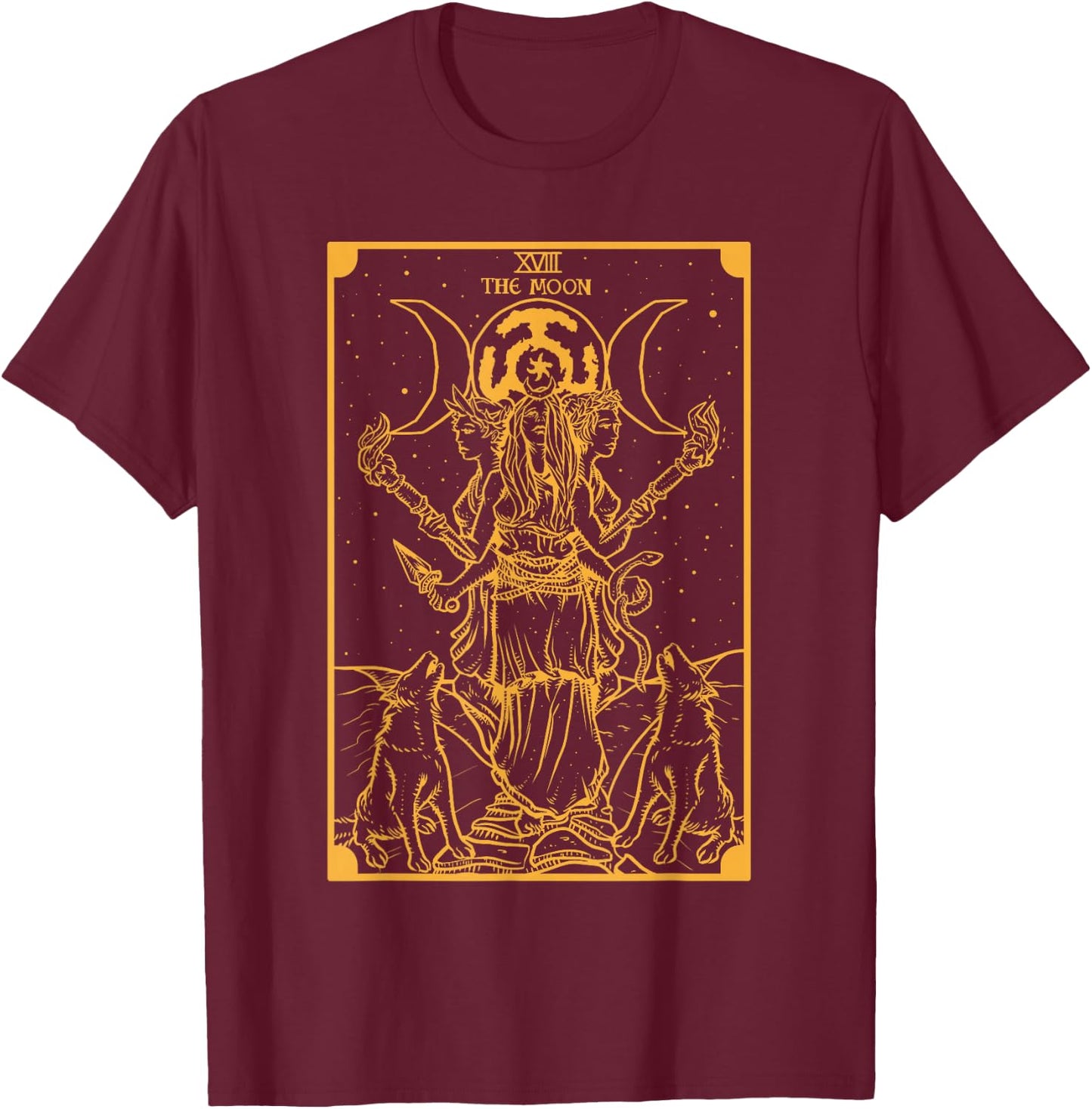 Gold Hecate Triple Moon Goddess Witch Hekate Tarot Card Gift T-Shirt - T-Shirt | Maroon