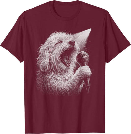 Maltese Dog Singing Vocalist Singer Dog Lover T-Shirt - T-Shirt | Maroon