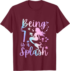 7 Year Old 7th Mermaid Birthday Under Sea Party Themed T-Shirt - T-Shirt | Maroon