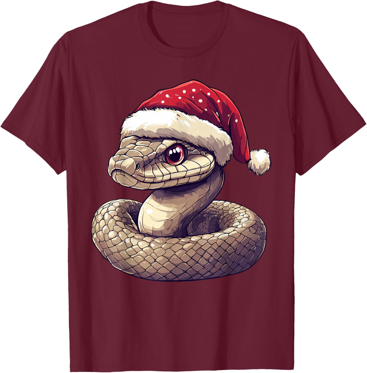 Funny Xmas Snake Lovers Christmas Pajama Snake Santa Hat T-Shirt - T-Shirt | Maroon