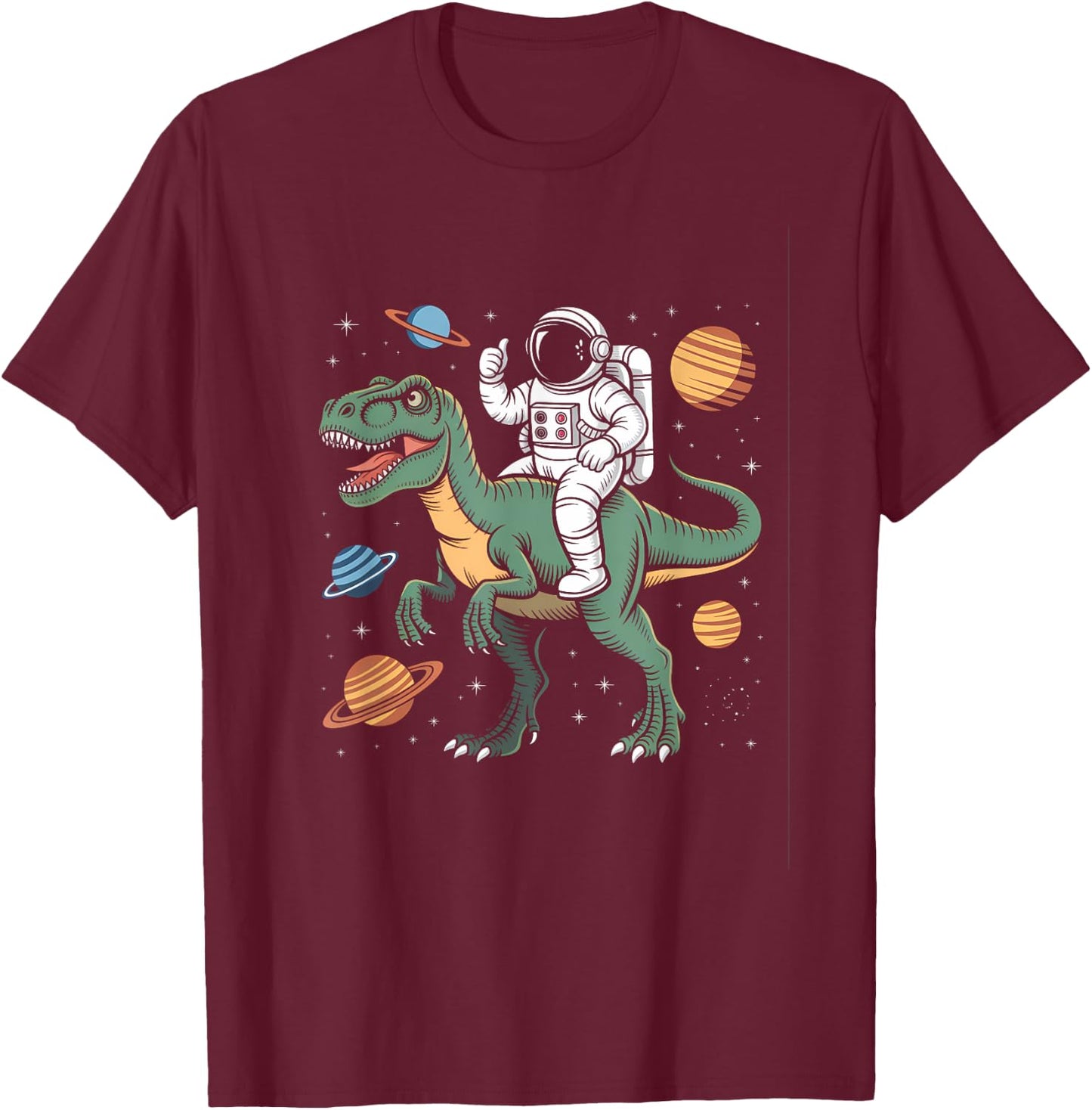 Astronaut On Dino Trex Space Rocker Boys Kids Toddler T-Shirt - T-Shirt | Maroon