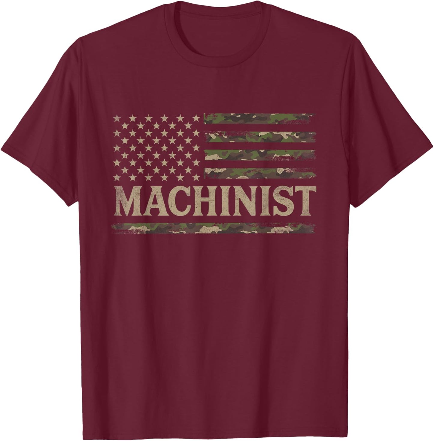 Camo Machinist Camourflage USA Flag Fathers Day T-Shirt - T-Shirt | Maroon