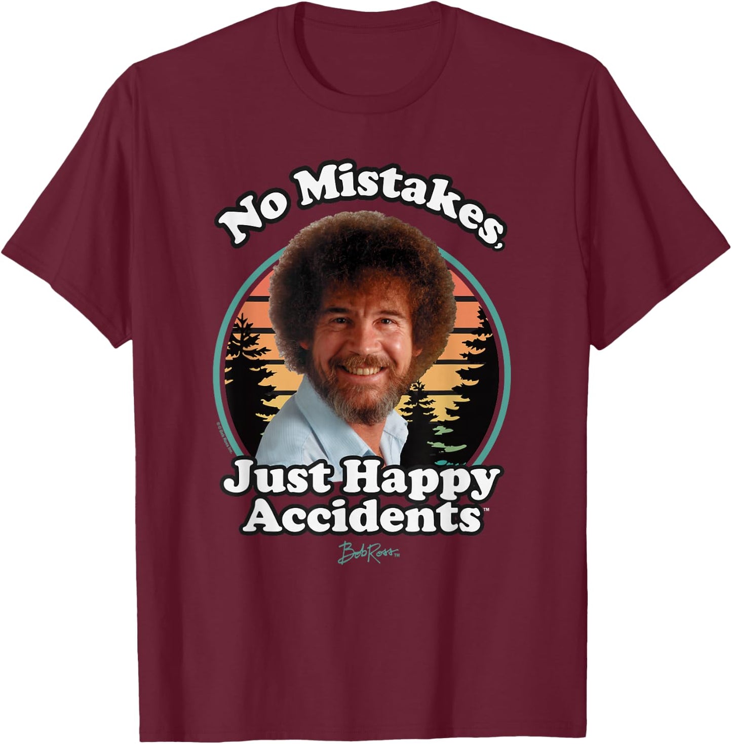 Bob Ross Happy Retro T-Shirt - T-Shirt | Maroon