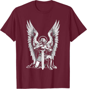 Archangel Catholic Religion Christianity Guardian Angel T-Shirt - T-Shirt | Maroon
