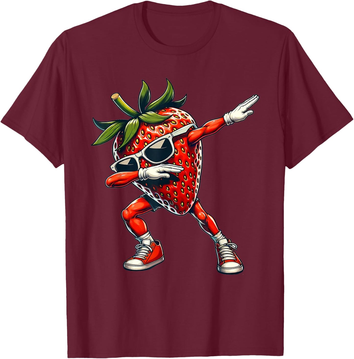 Dabbing Red Strawberry Funny Red Berry with Strawberry T-Shirt - T-Shirt | Maroon