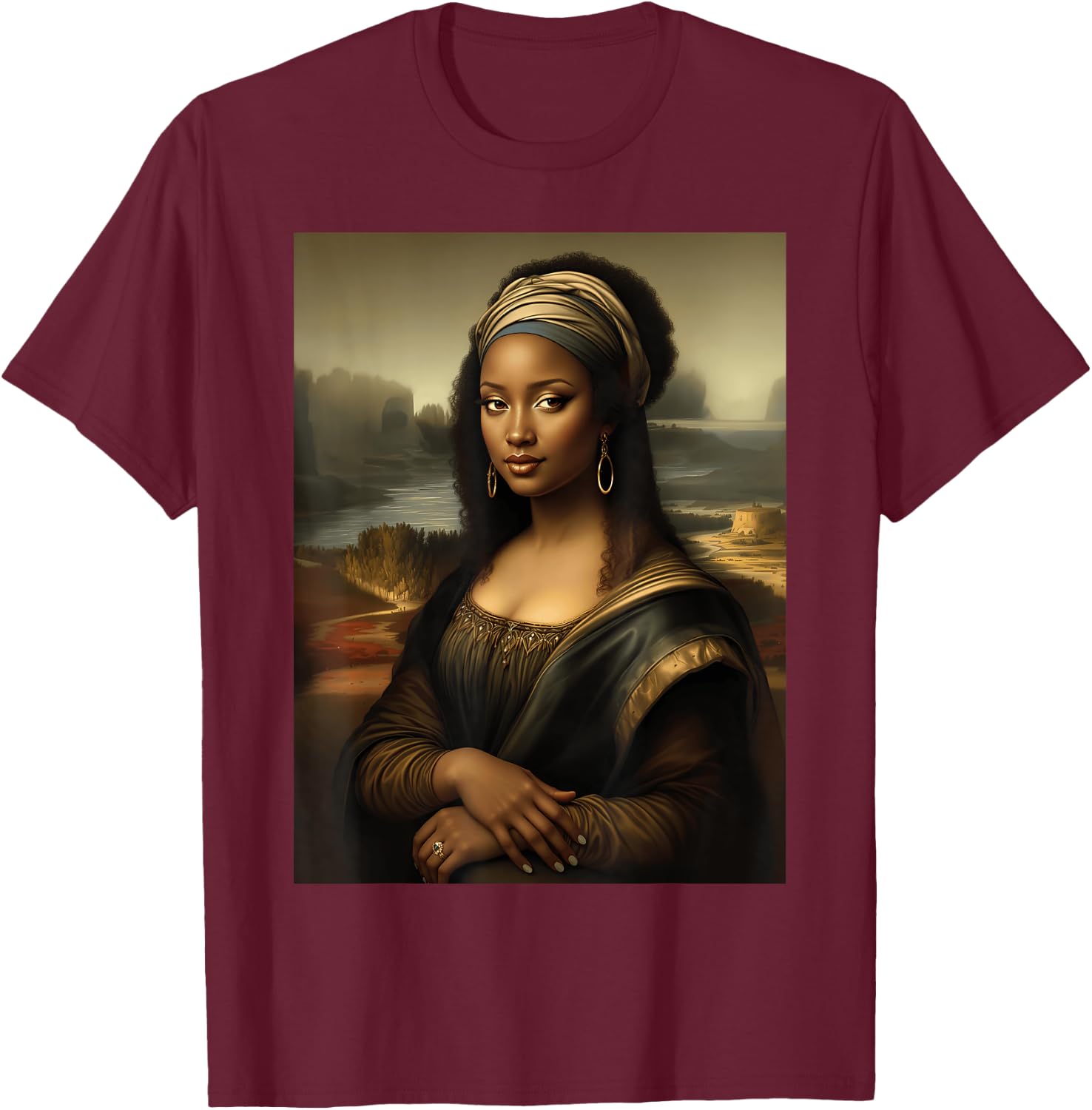 Black Mona Lisa African American Black History Month Funny T-Shirt - T-Shirt | Maroon