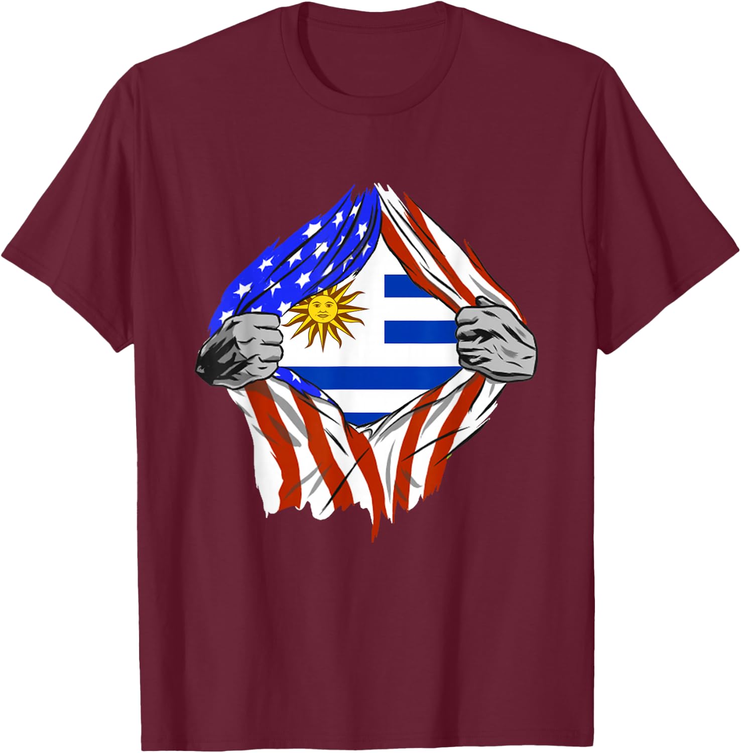 Uruguay Flag Chest USA Uruguayan Pride Uruguayan Roots T-Shirt - T-Shirt | Maroon