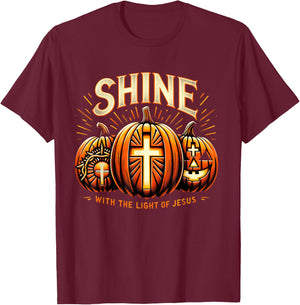 Halloween Scary Pumpkin Shine With Light Of Jesus Christian T-Shirt - T-Shirt | Maroon
