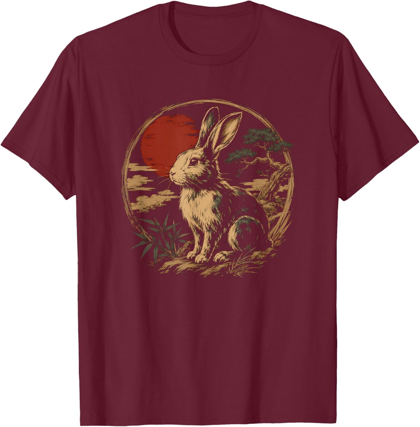 Rabbit Japanese Art Design T-Shirt - T-Shirt | Maroon