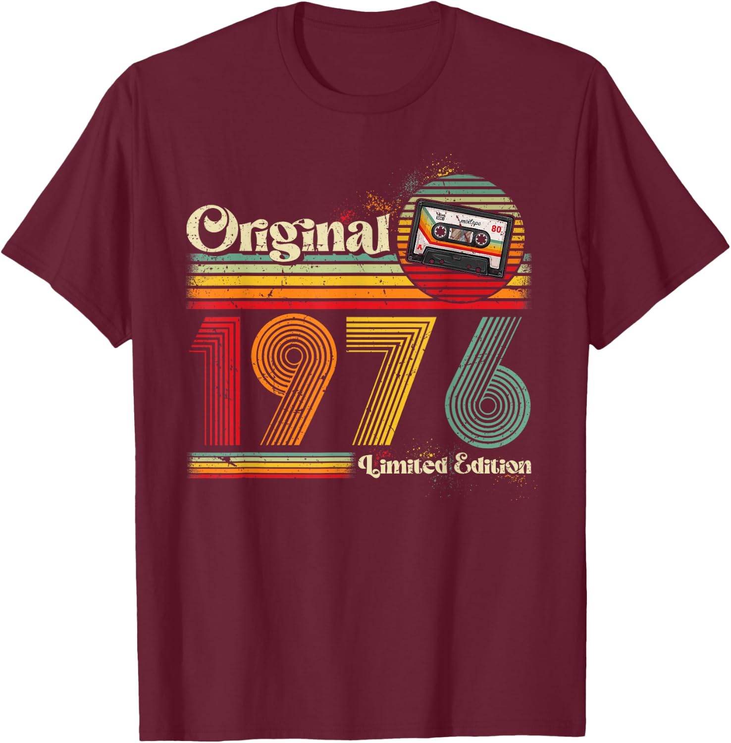 1976 Vintage Anniversary Retro Limited Edition Man Woman Gift , Black T-Shirt - T-Shirt | Maroon