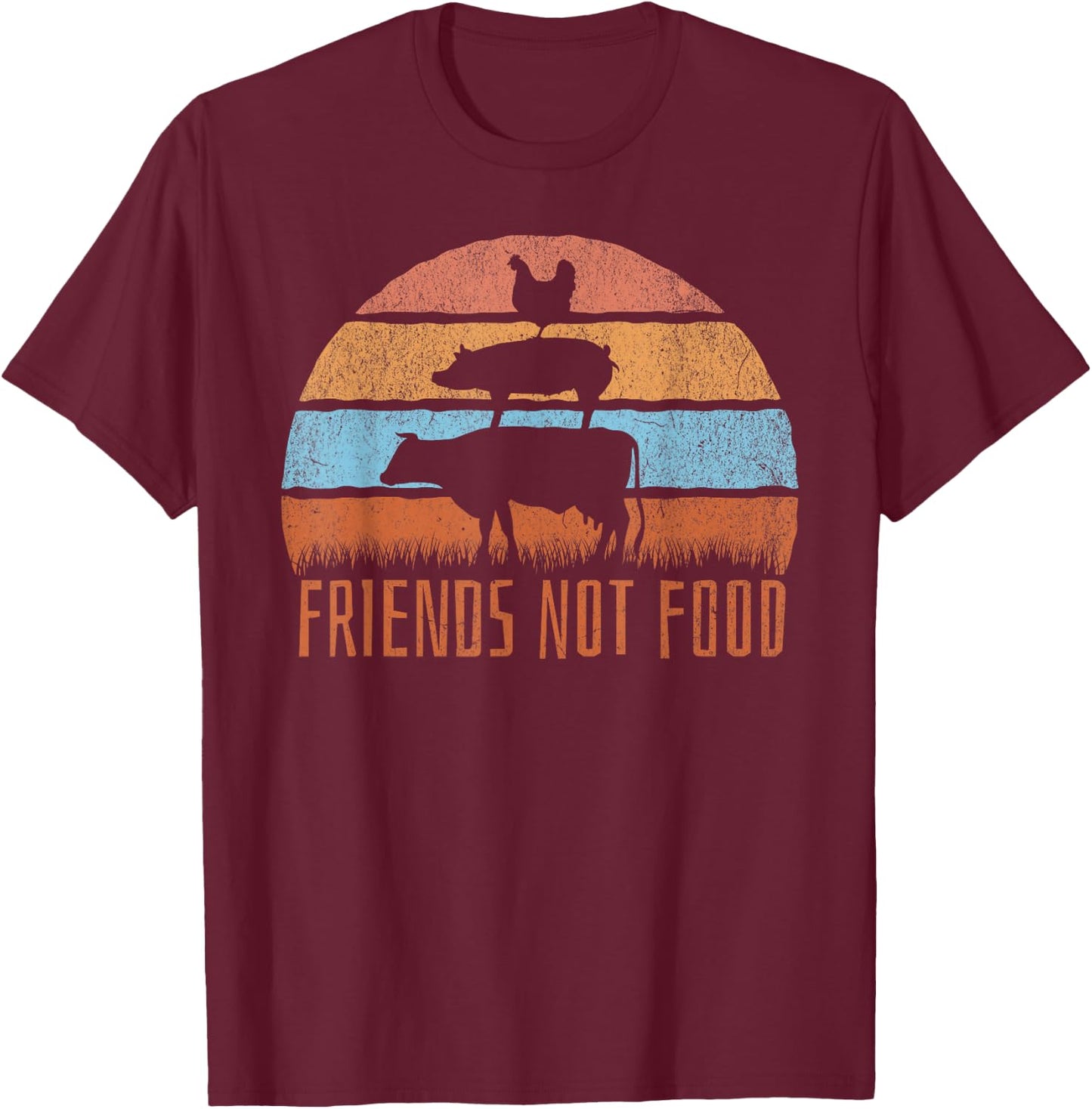 Animal Friends not Food Vegetarisch Vegan Niedlich Retro Vintage T-Shirt - T-Shirt | Maroon