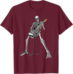 Halloween Skeleton Playing Guitar Rock And Roll Band T-Shirt - T-Shirt | Maroon