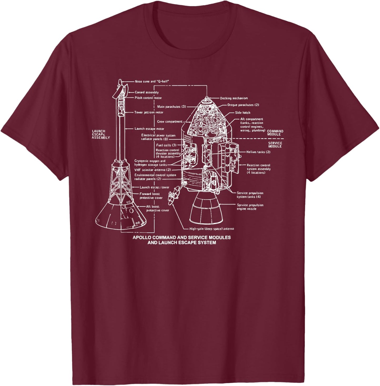 Apollo Launch Escape System Space Module Diagram Blueprint T-Shirt - T-Shirt | Maroon