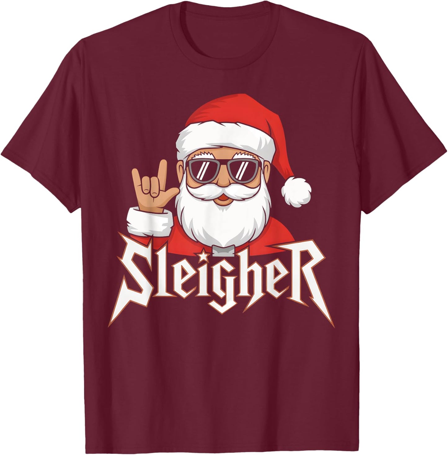 Sleigher Santa Claus Funny Rock Music Santa Claus Christmas T-Shirt - T-Shirt | Maroon