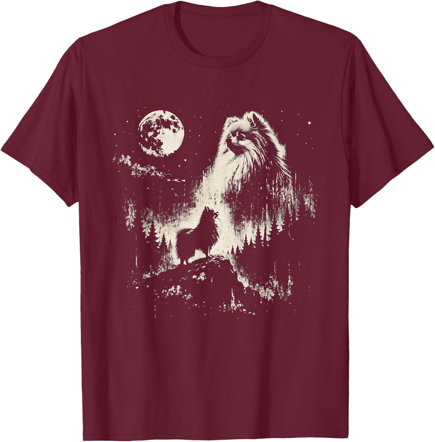 Pomeranian Howling at the Moon T-Shirt - T-Shirt | Maroon