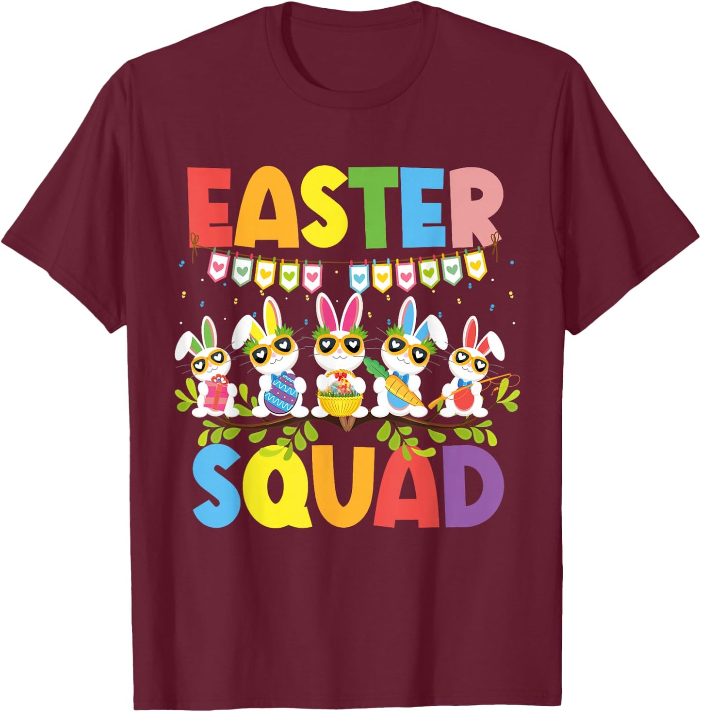 Easter Squad Bunnies Rabbit Happy Easter Day Family Matching T-Shirt - T-Shirt | Maroon