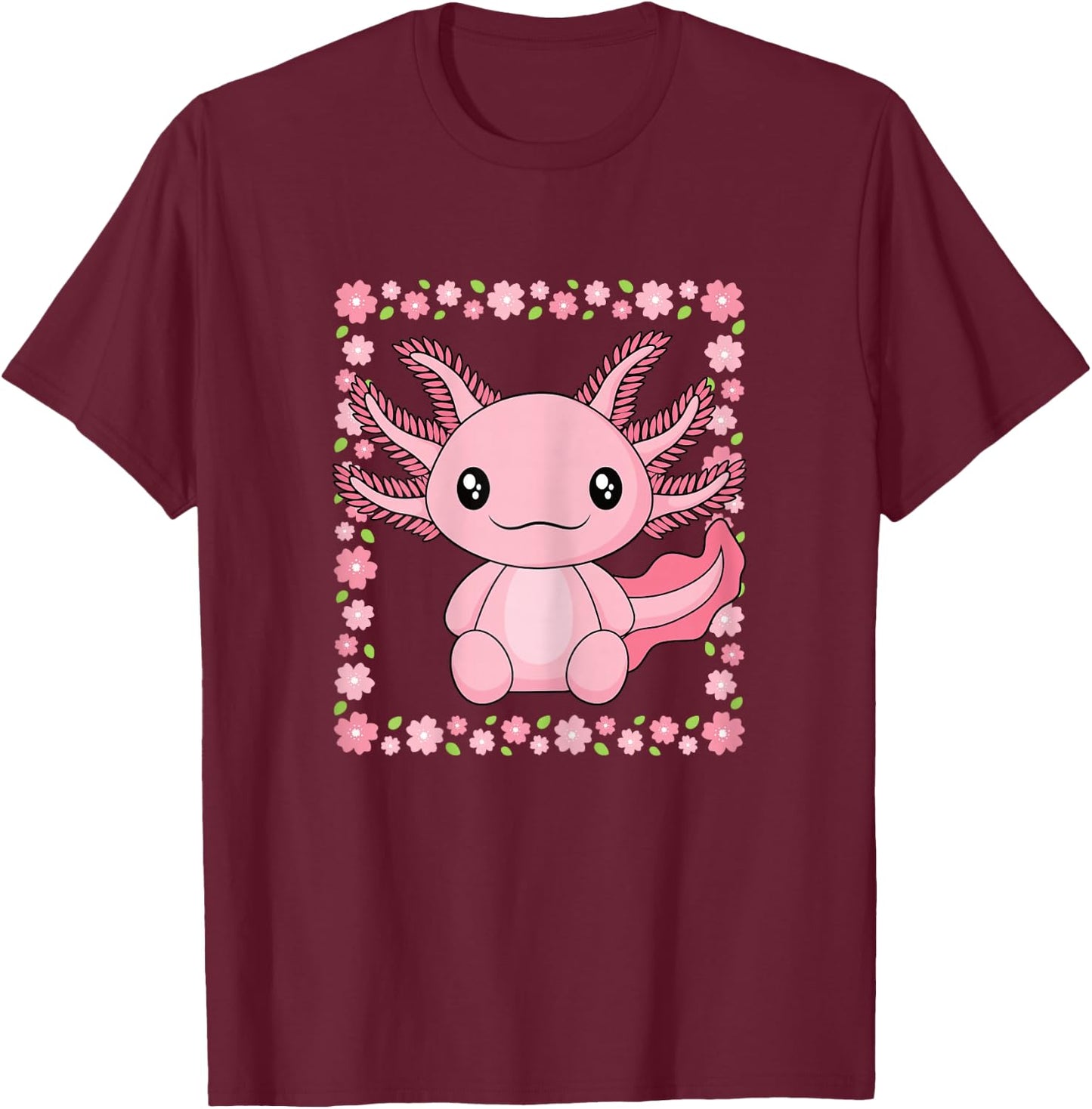 Cute Kawaii Axolotl Lover Women Girls Kids T-Shirt - T-Shirt | Maroon