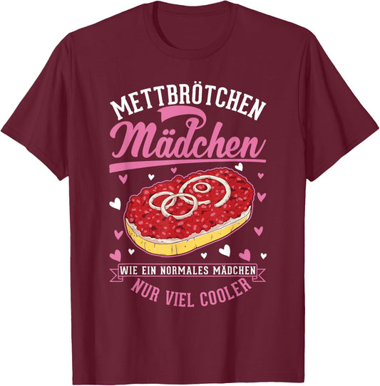 Mettbuns Girls' Hackepeter Mett Bun , black, s T-Shirt - T-Shirt | Maroon