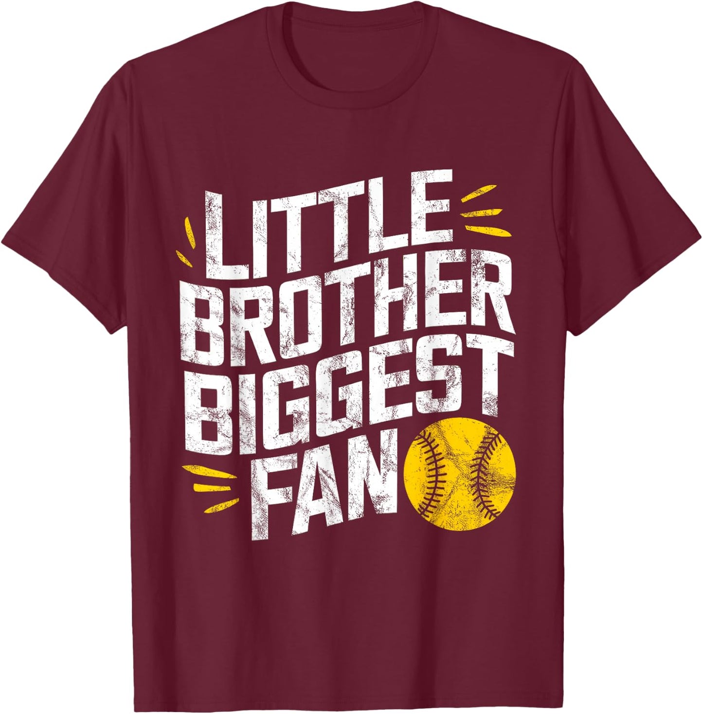 Little Brother Biggest Fan Softball Baseball Boys Funny T-Shirt - T-Shirt | Maroon