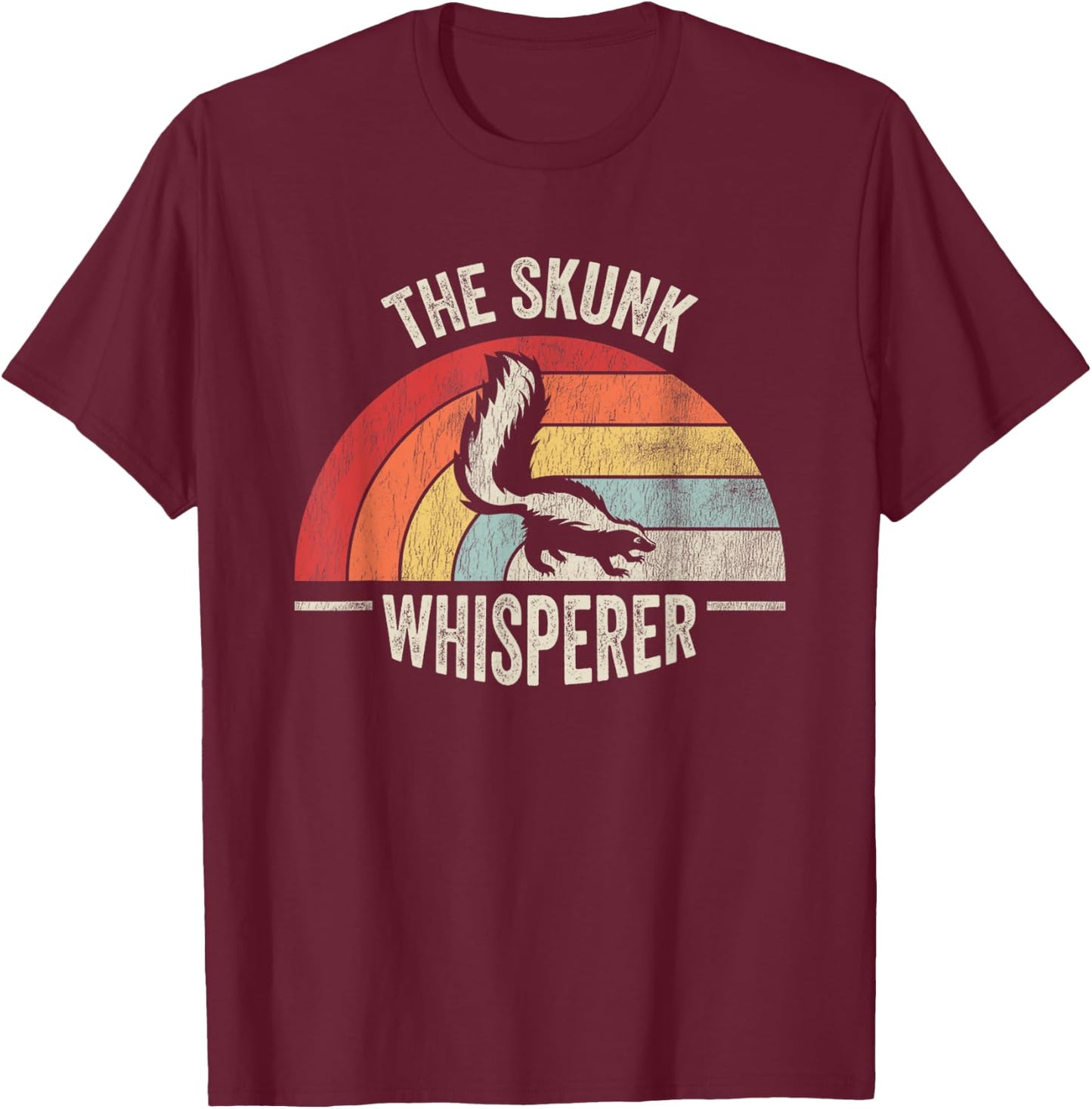 The Skunk Whisperer Rainbow Vintage Art T-Shirt - T-Shirt | Maroon