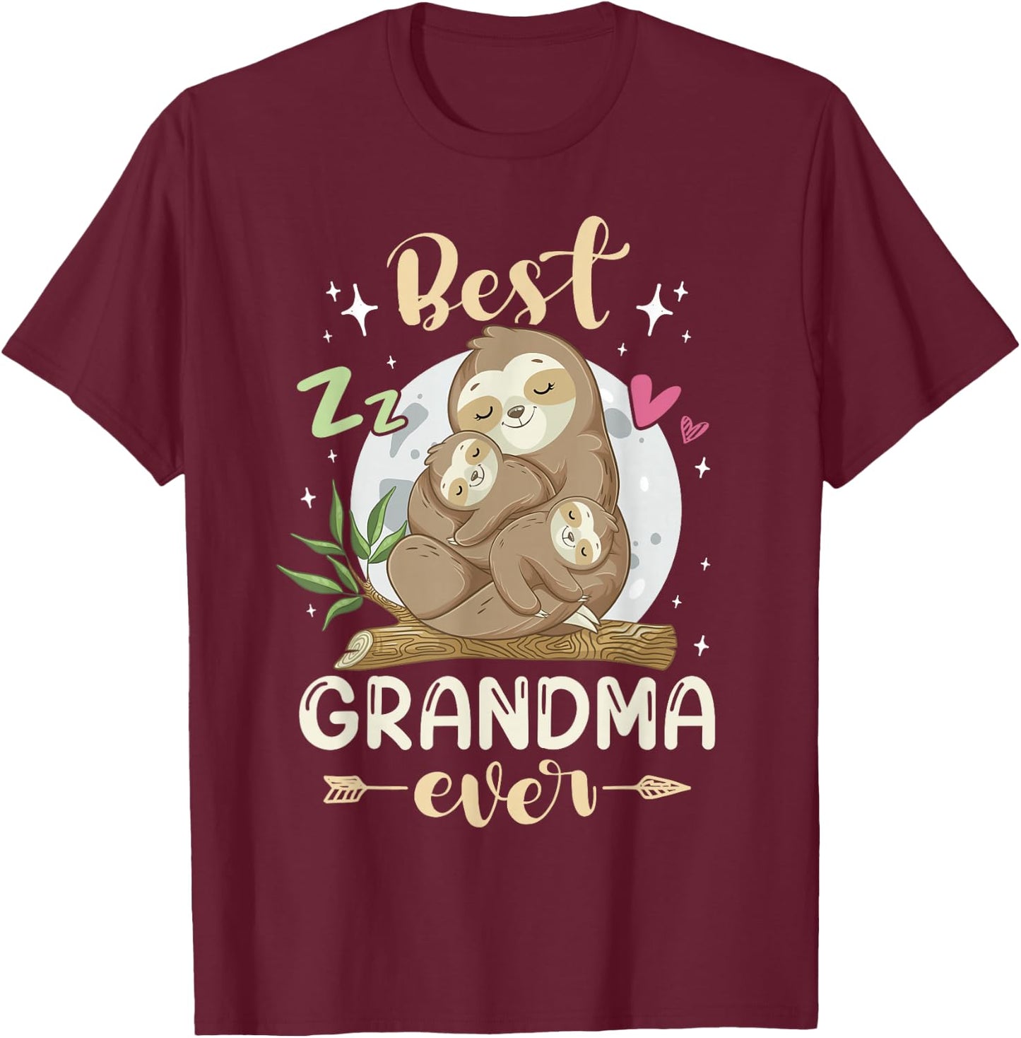Best Grandma Ever, Sloths Family Mother's Day Pajama Sleep T-Shirt - T-Shirt | Maroon