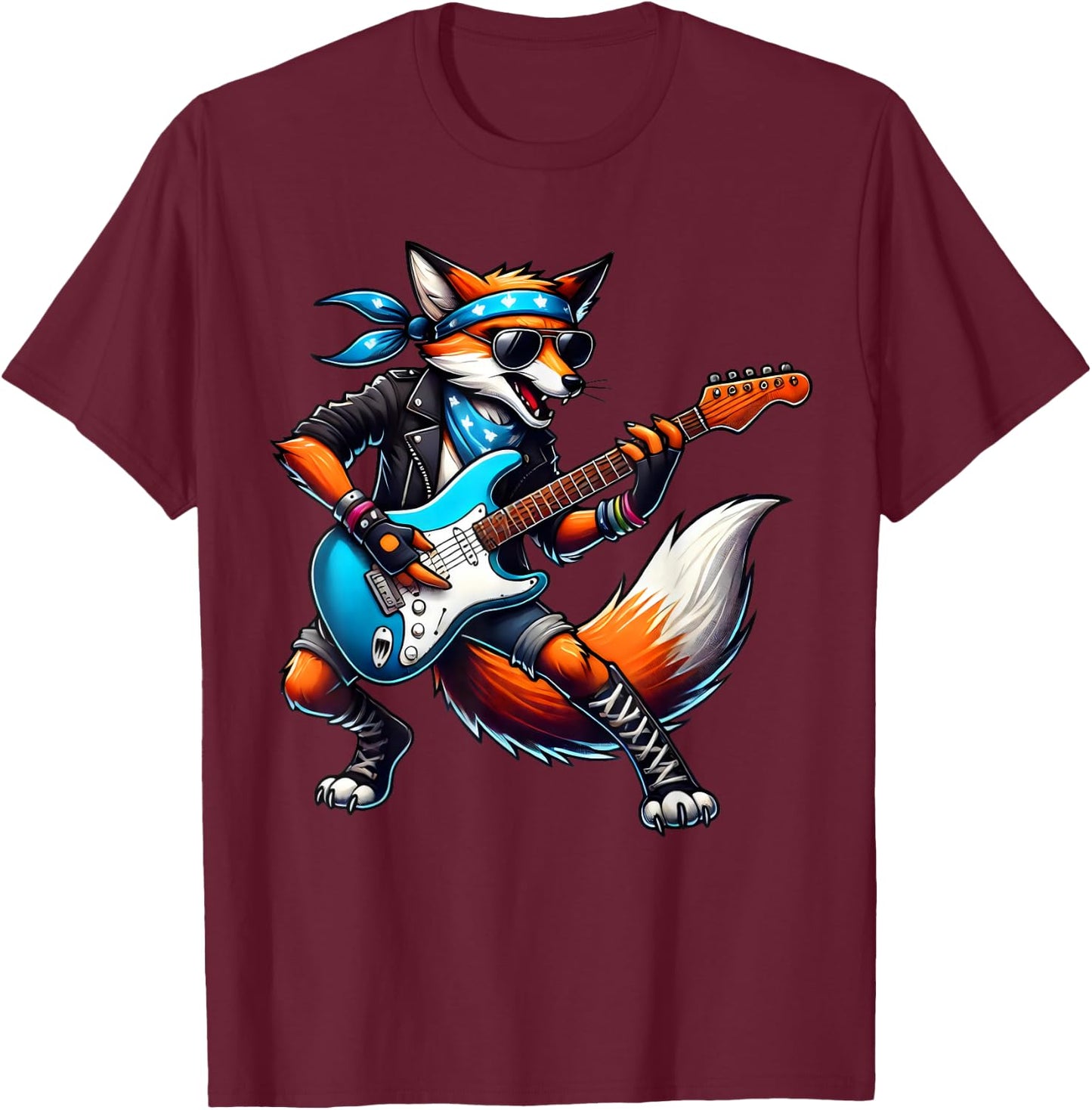 Punk Fox Guitar Rock n Roll Gothic Kids Rock Star Funny T-Shirt - T-Shirt | Maroon